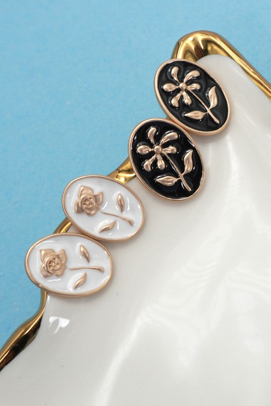 Black Floral Studs