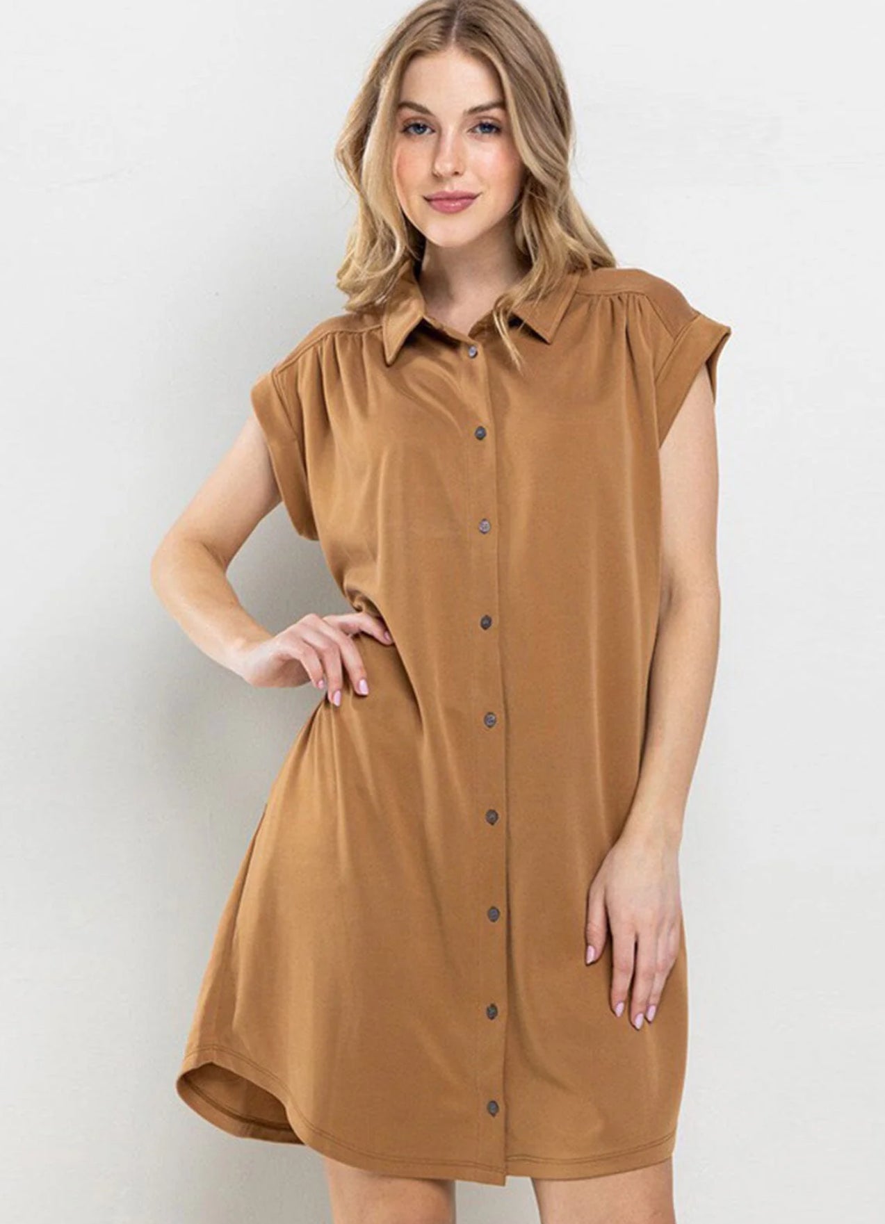 Mocha Sleeveless Button Up Dress