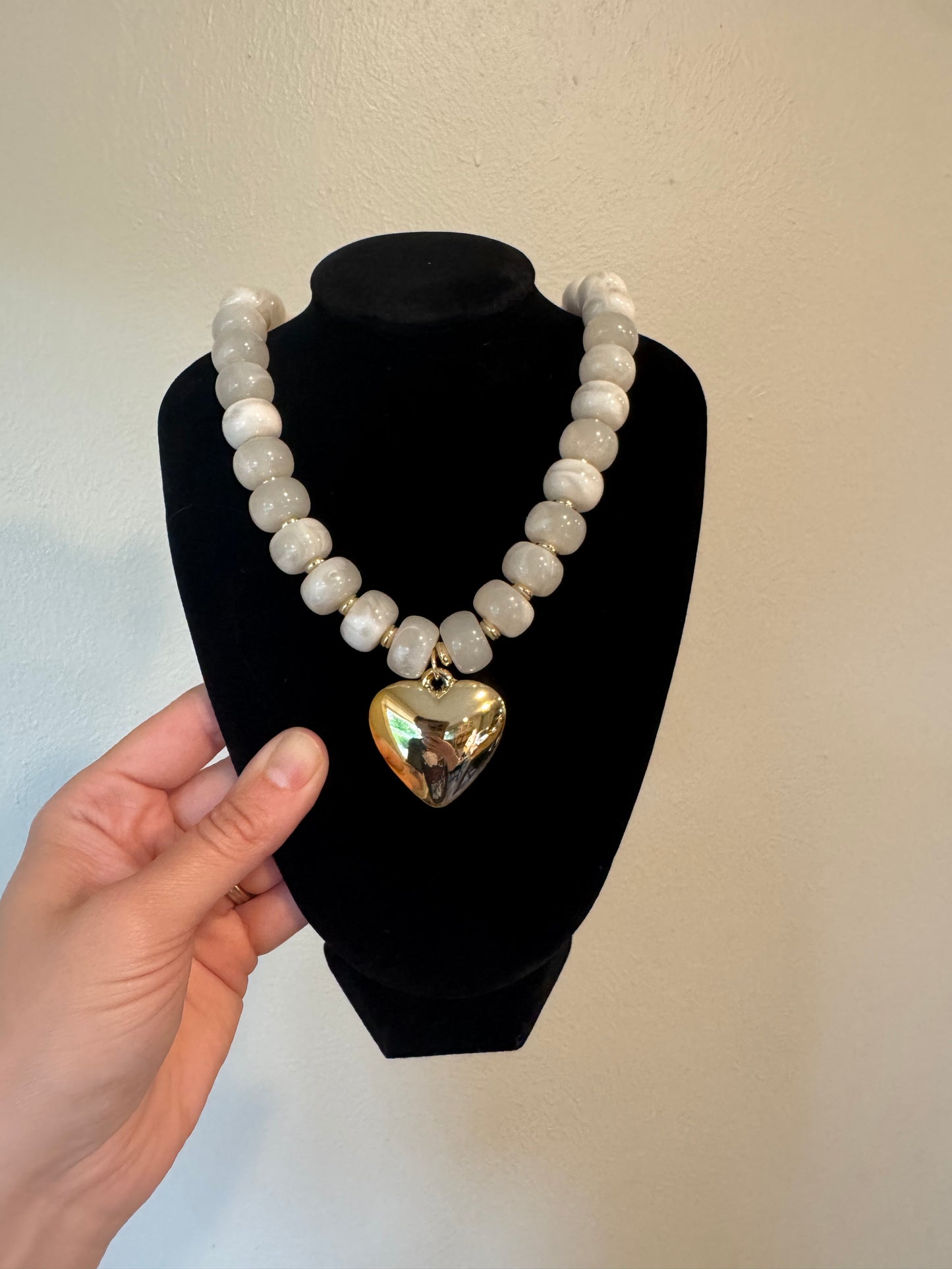 Cream Chunky Bead Heart Necklace