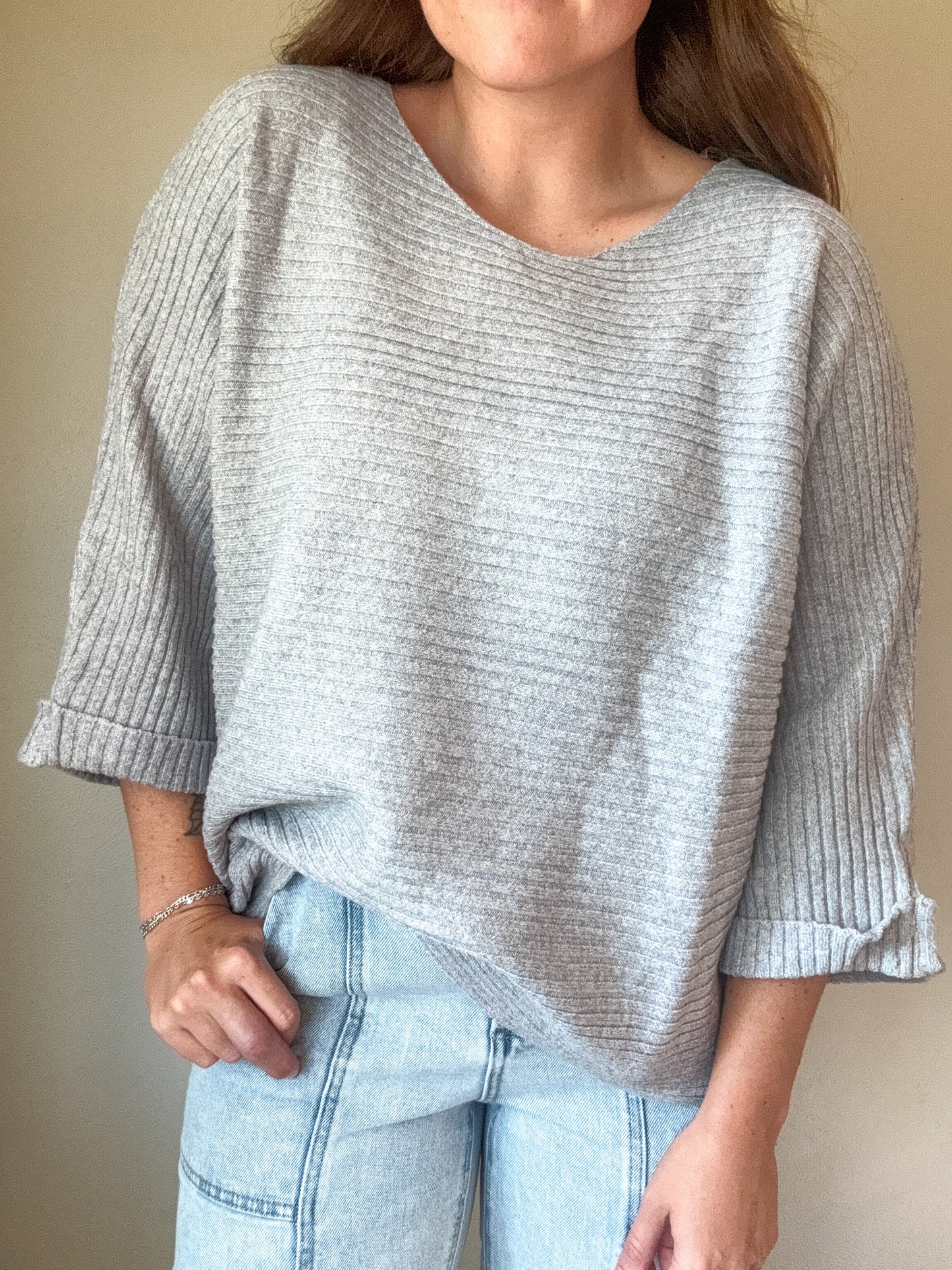 Heather Grey Ribbed Sweater