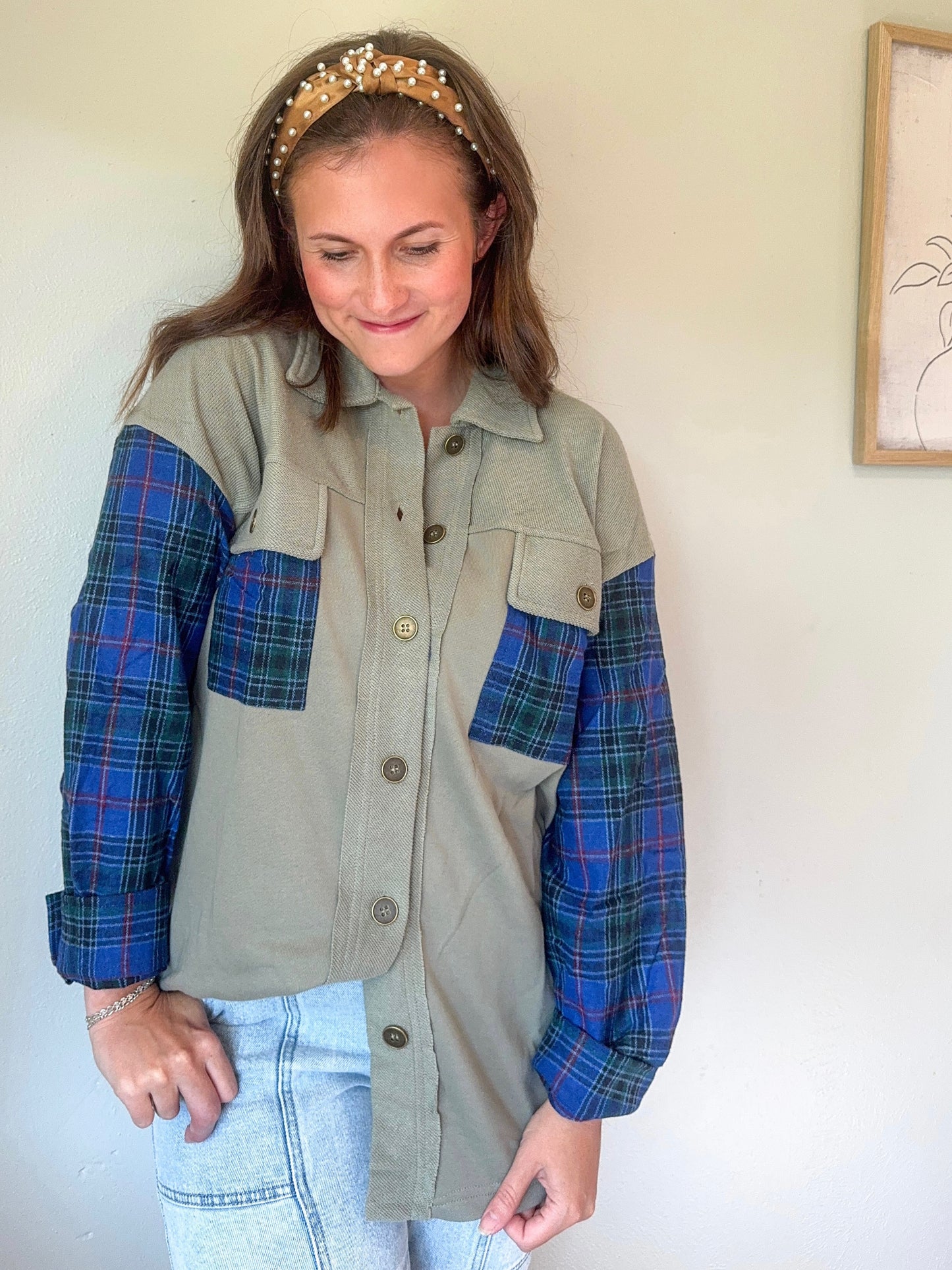 Olive Plaid Shacket