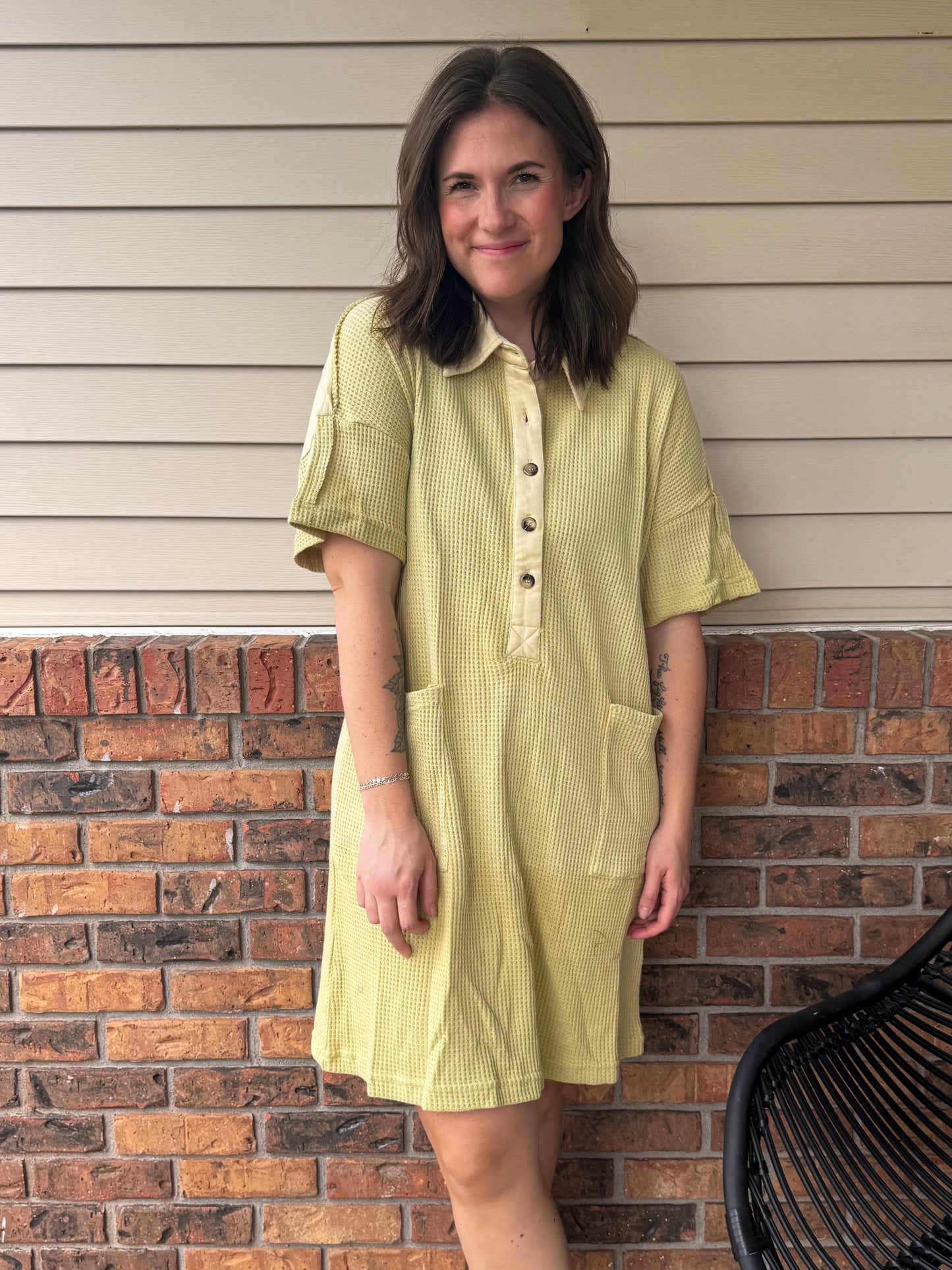Lime Mineral Wash Waffleknit Dress