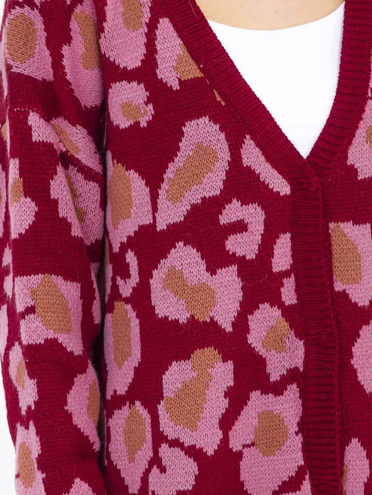 Burgundy Leopard Print Cardigan
