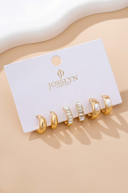 Pearl + Huggie Hoop Trio Earrings