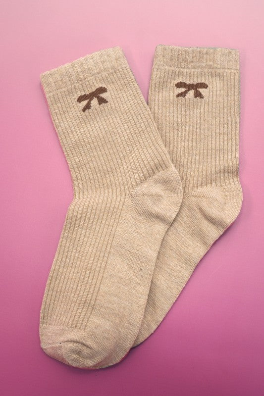 Ribbed Bow Crew Socks
