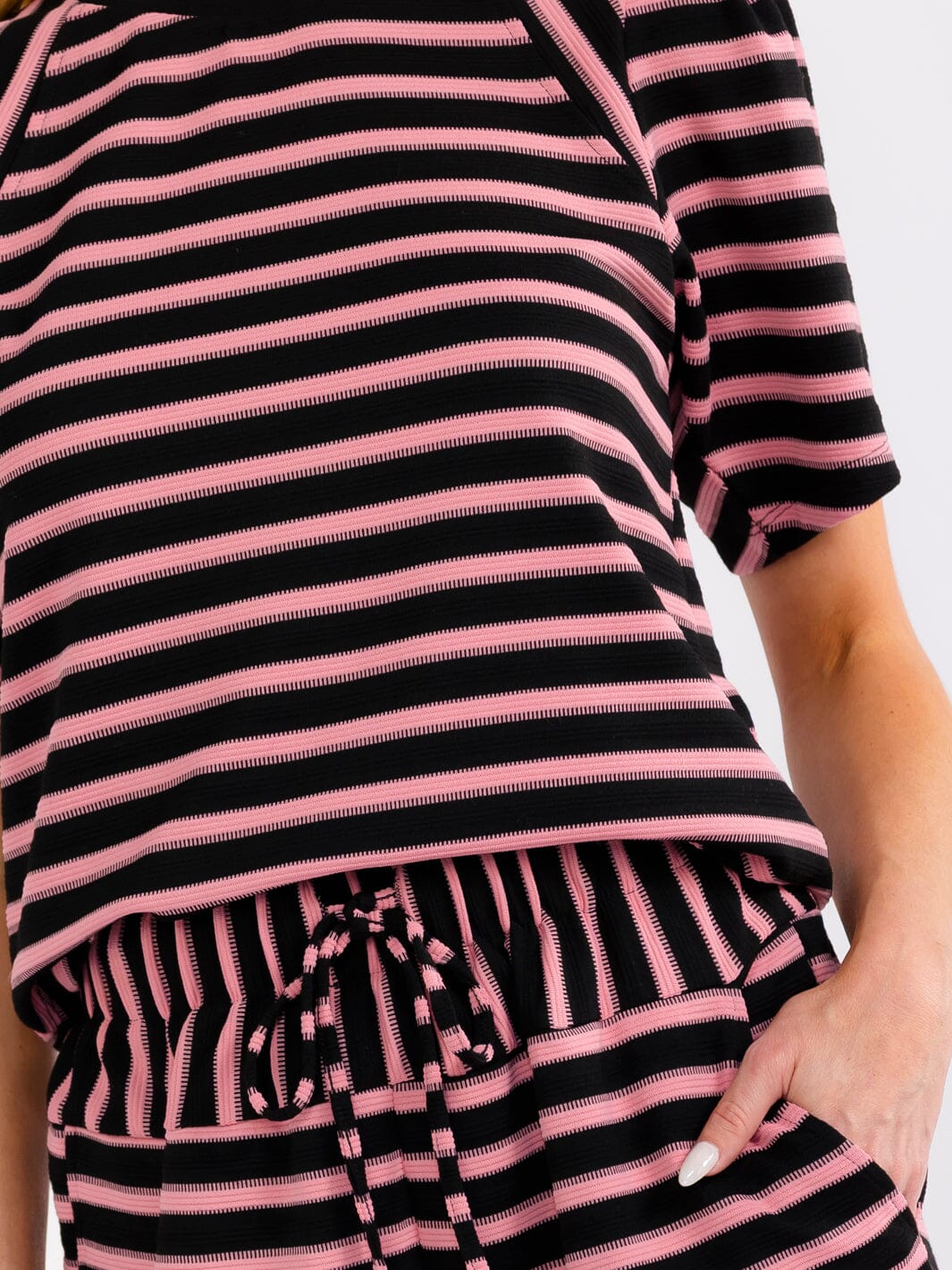 Pink Striped Puff Sleeve Top