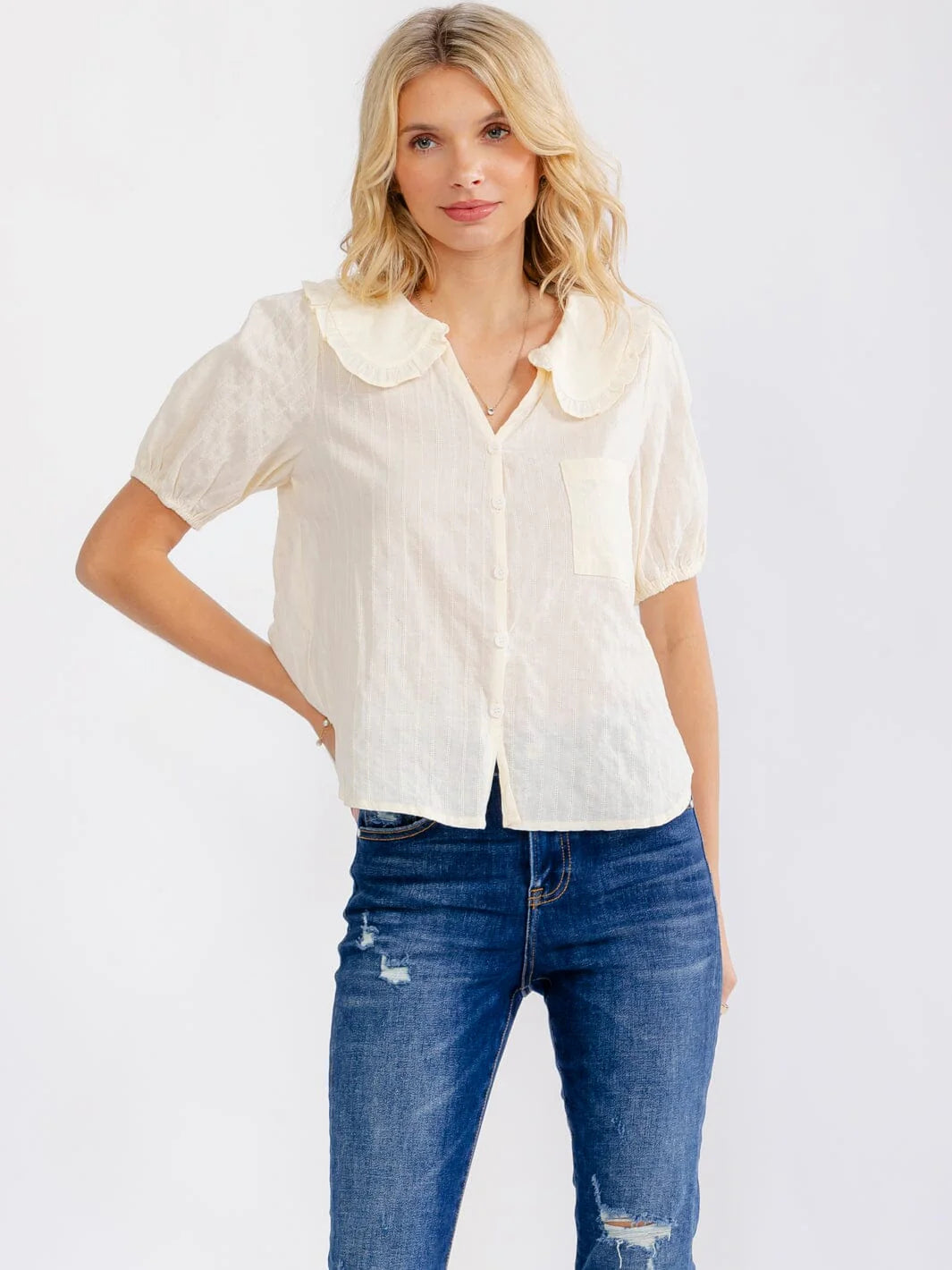 Cream Stitch Button Up Top