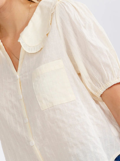 Cream Stitch Button Up Top