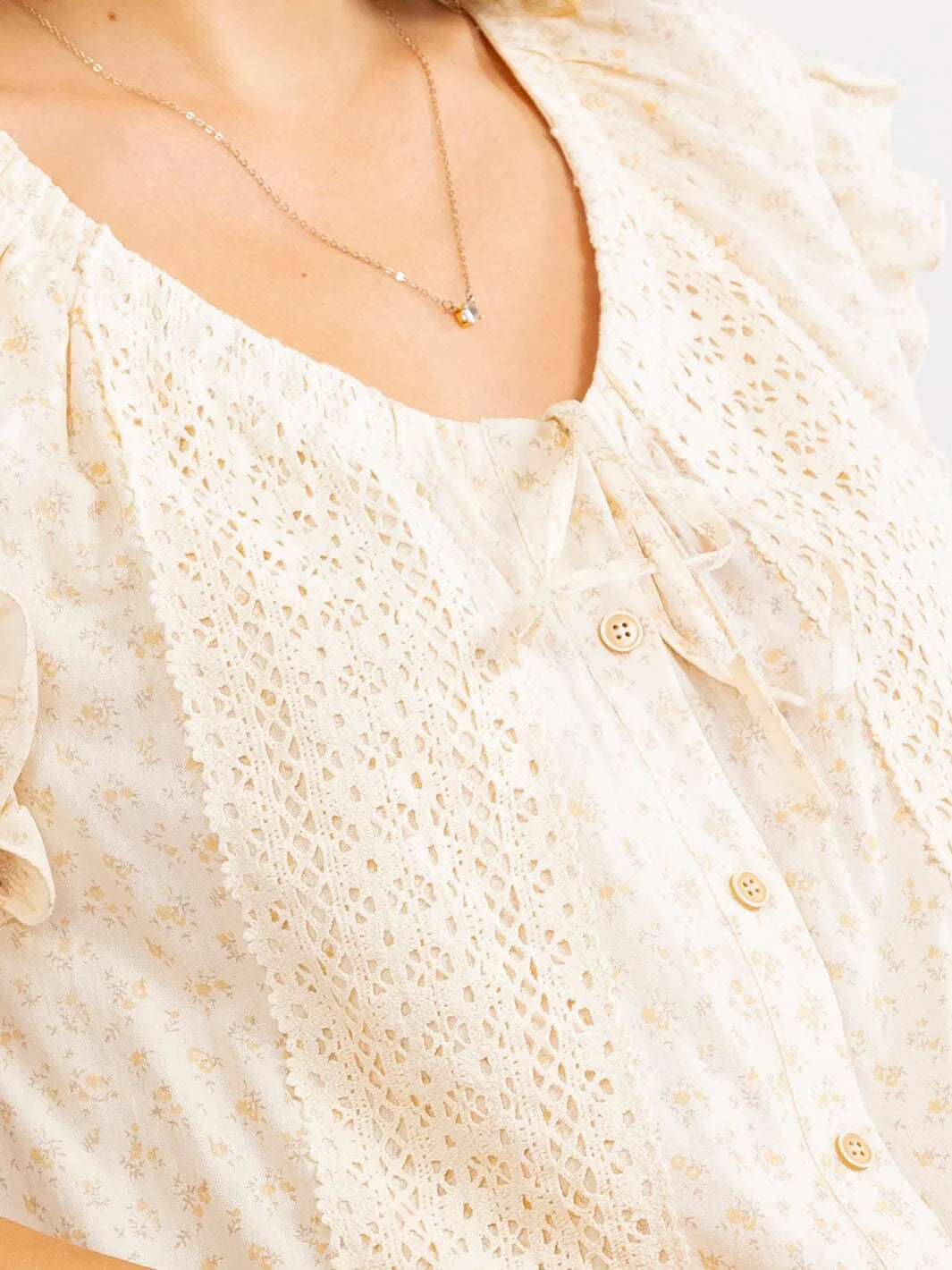 Yellow Ditsy Floral Crochet Top