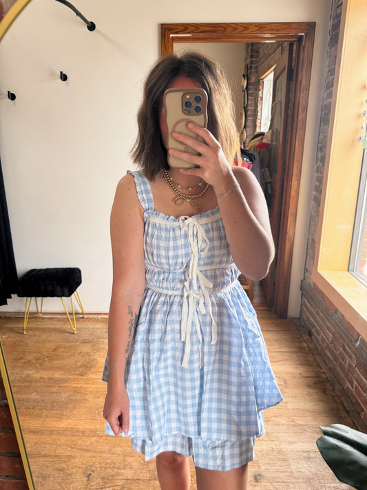 Blue Gingham Plaid Dress
