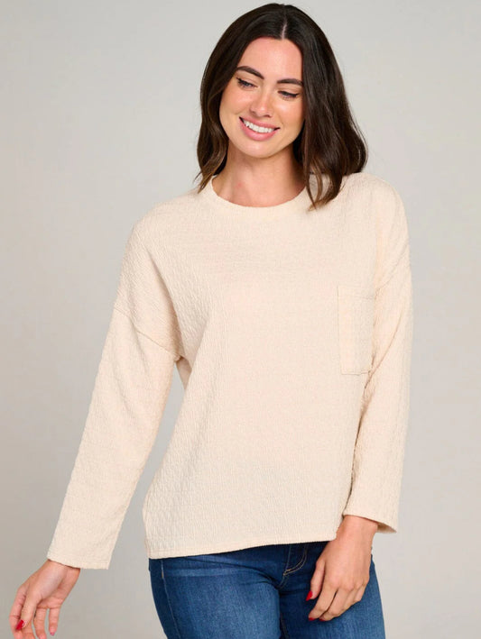 Cream Textured Pocket Top