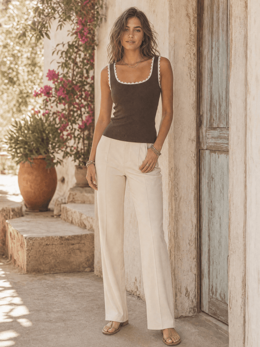 Brown Ribbed Pearl Fitted Tank