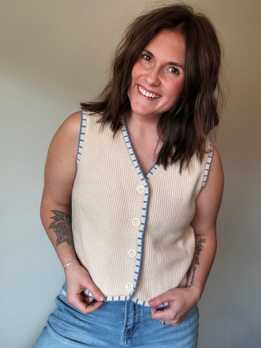 Blue Trim Sweater Vest
