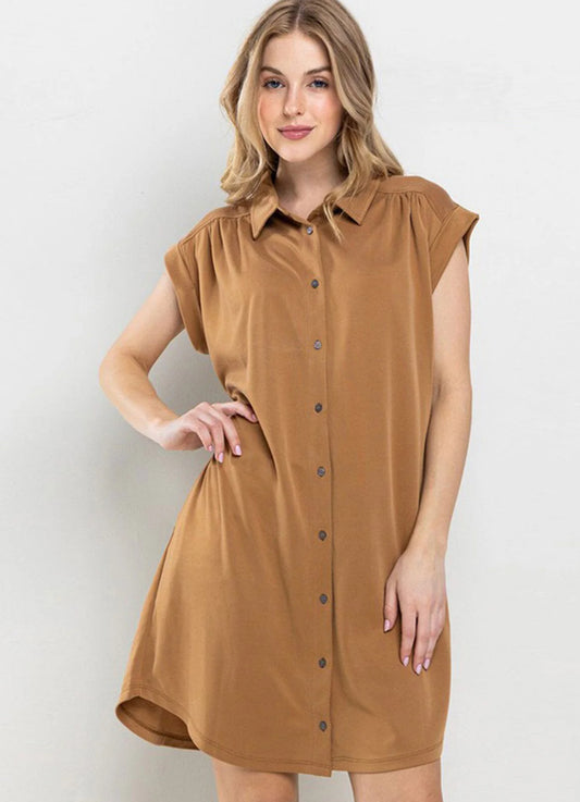 Mocha Sleeveless Button Up Dress