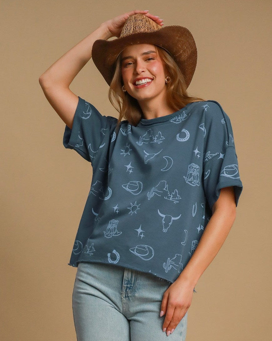 Denim Blue Western Collage Tee