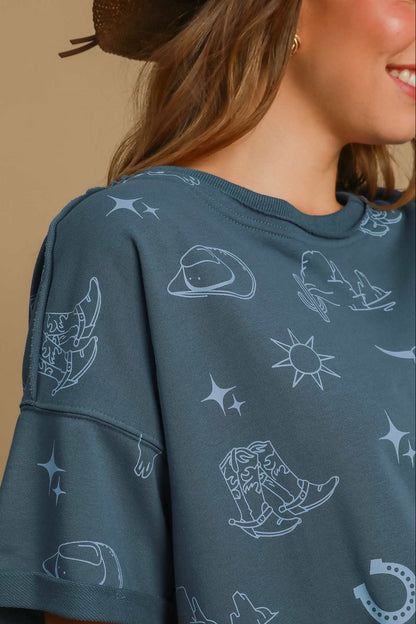 Denim Blue Western Collage Tee