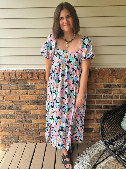 Black Floral Print Dress