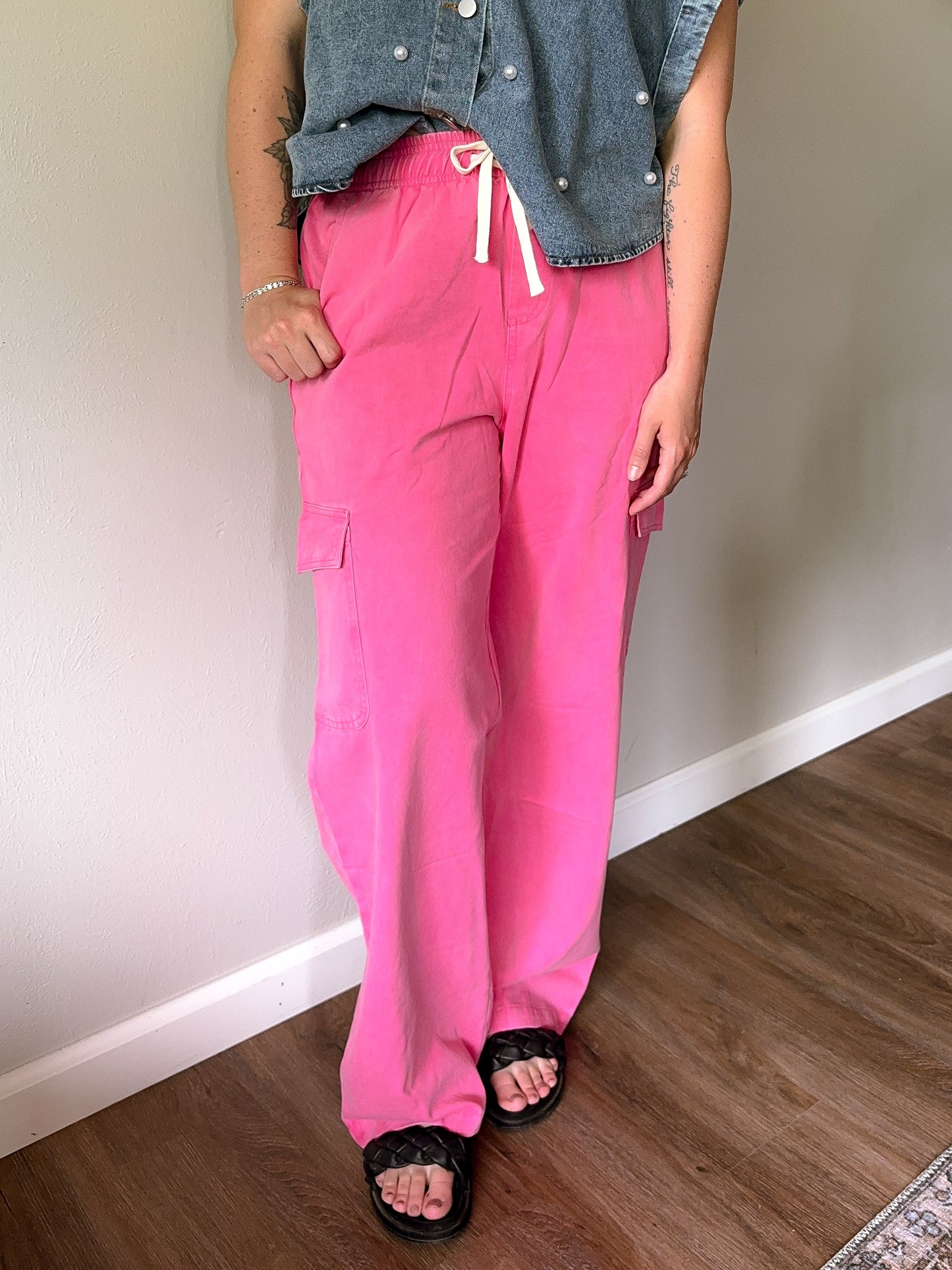 Pink Wide Leg Cargo Pants