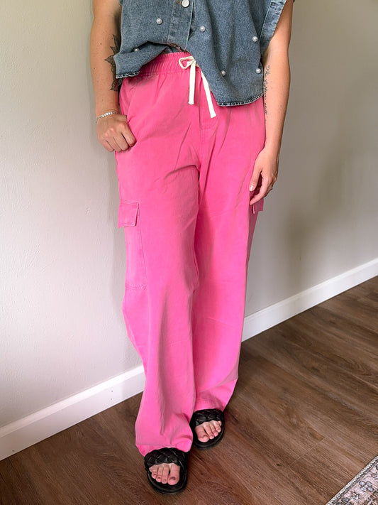 Pink Wide Leg Cargo Pants