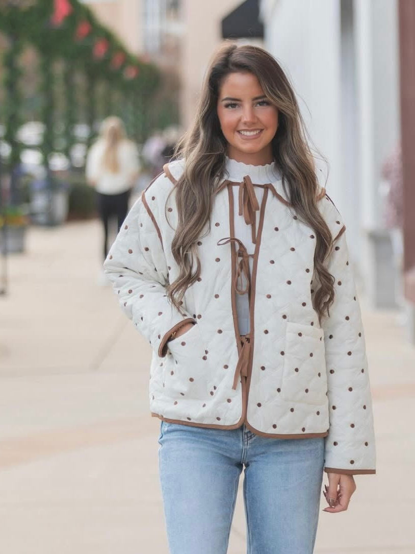 Polka Dot Embroidered Quilted Jacket