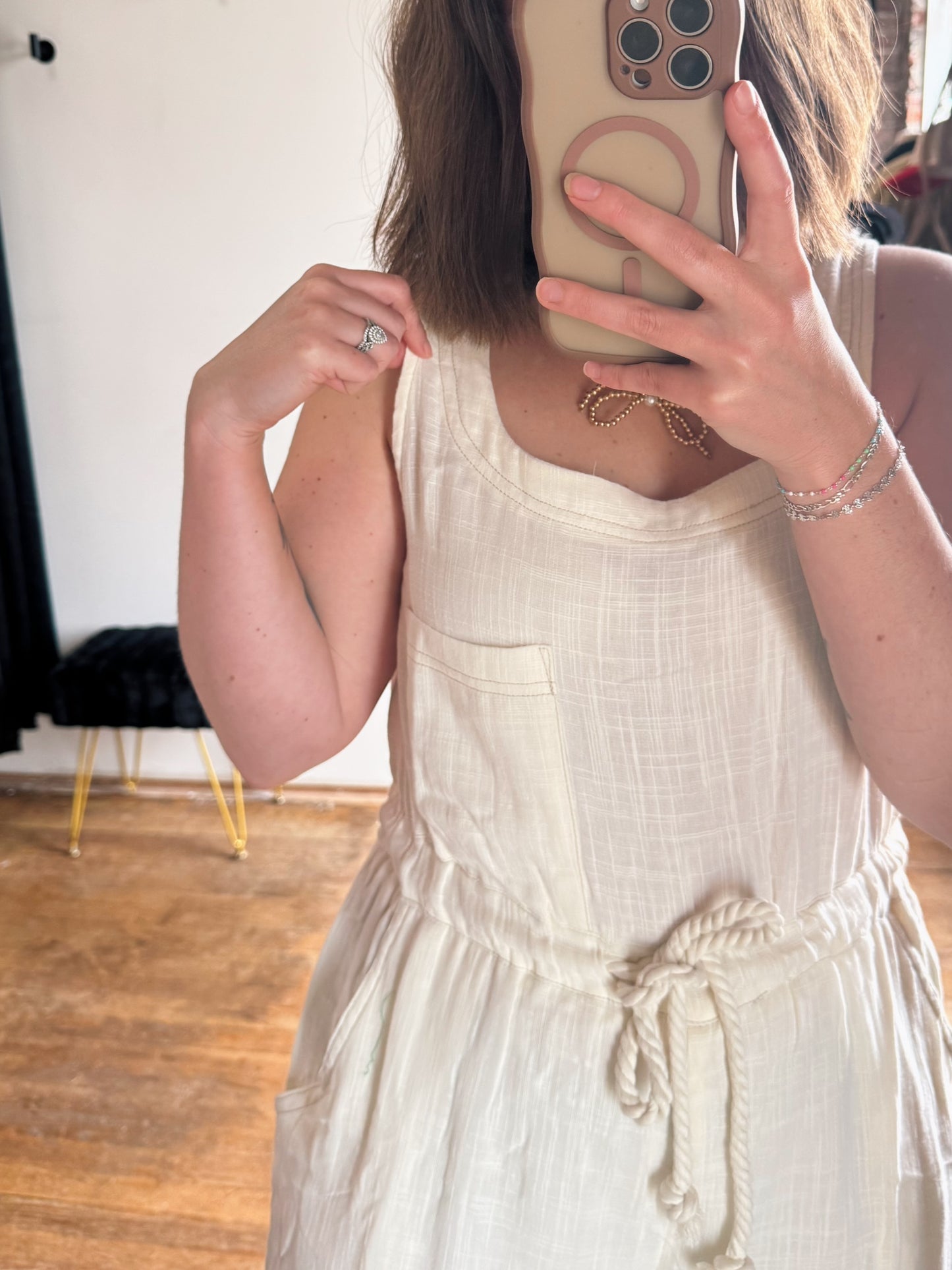 Cream Linen Wide Leg Jumpsuit