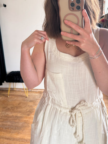 Cream Linen Wide Leg Jumpsuit
