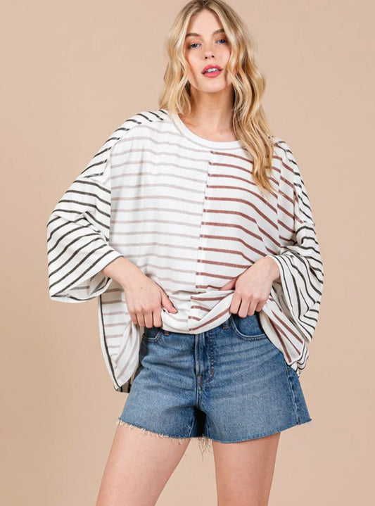 Striped Colorblock Oversized Top