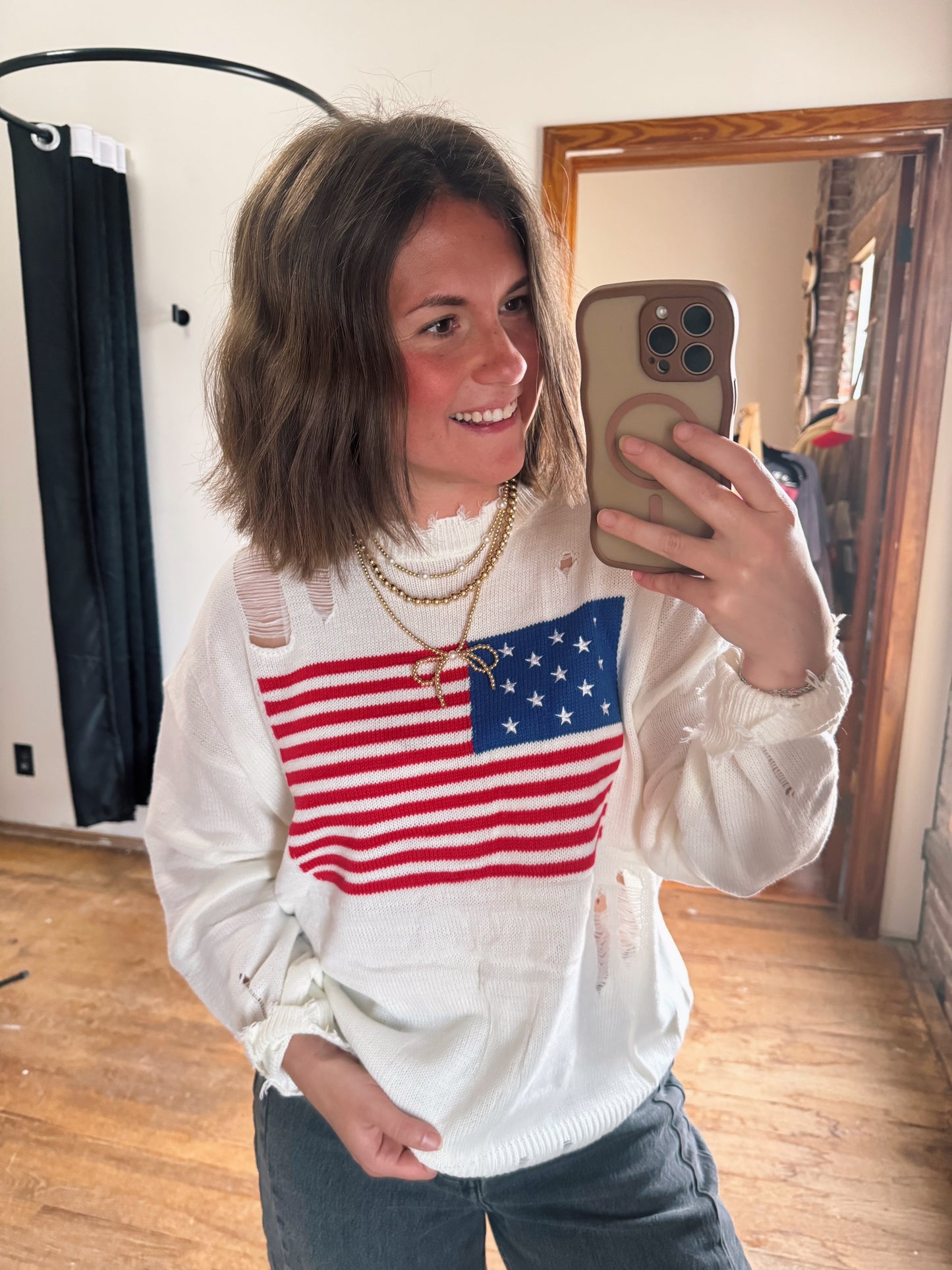American Flag Distressed Sweater