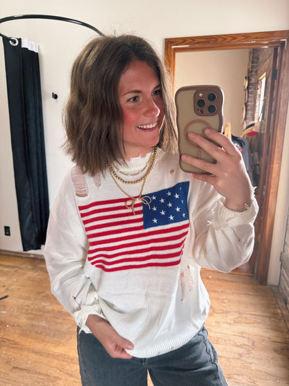 American Flag Distressed Sweater