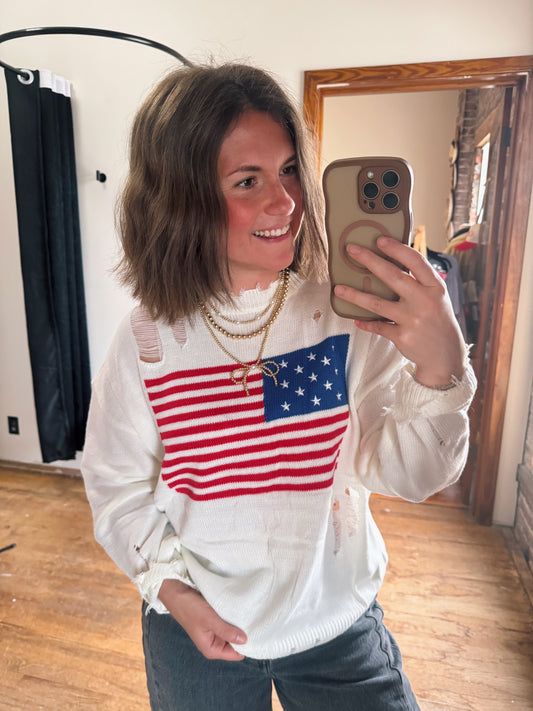 American Flag Distressed Sweater