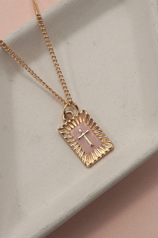 Mini Sunburst Square Cross Necklace