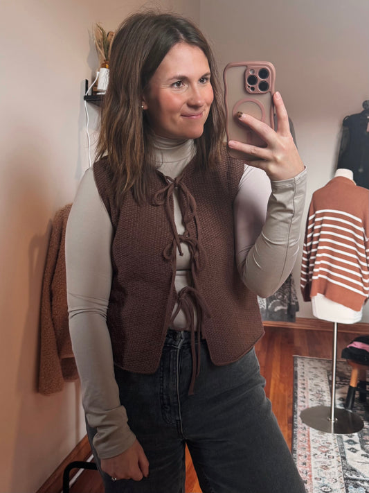 Brown Textured Sweater Vest