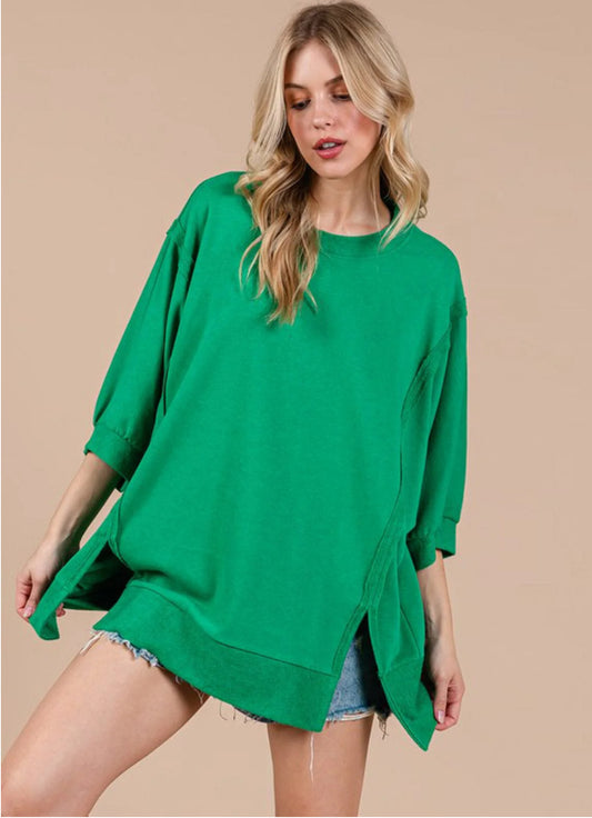 Green Side Slit Pullover