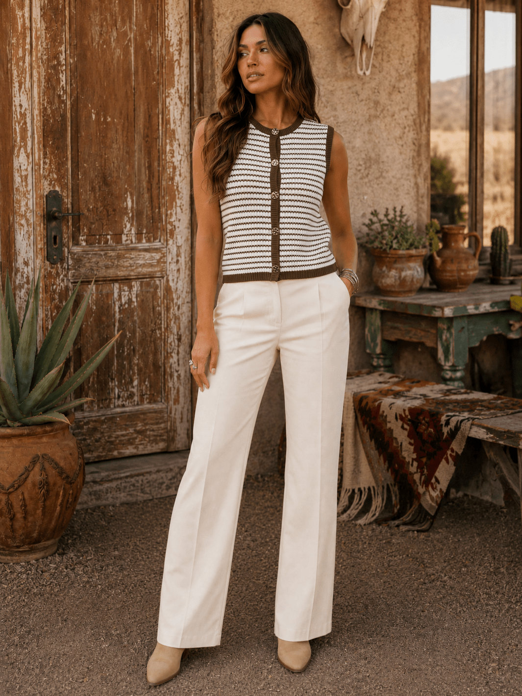 Brown Striped Button Up