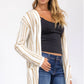 Taupe Stripped Hooded Cardigan