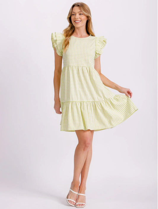 Lime Gingham Plaid Dress