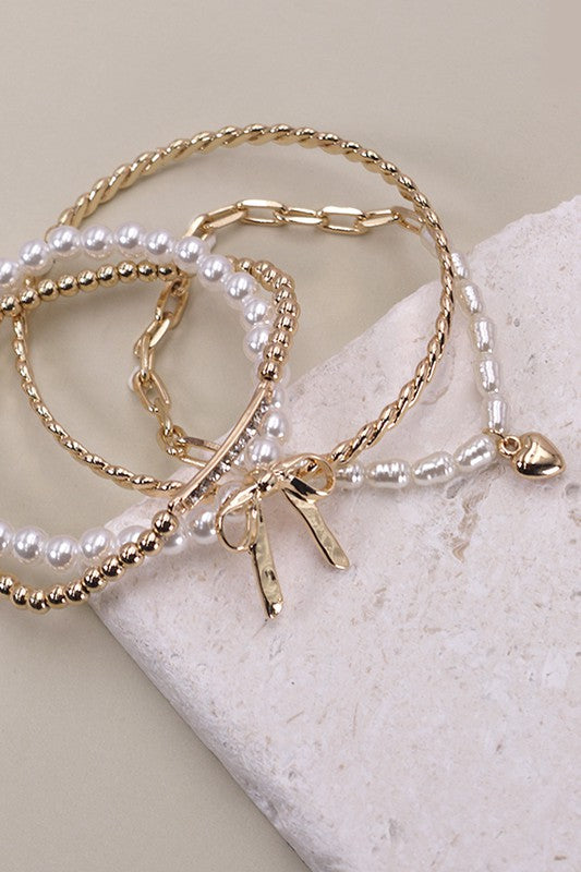 Gold Pearl Bracelet Stack