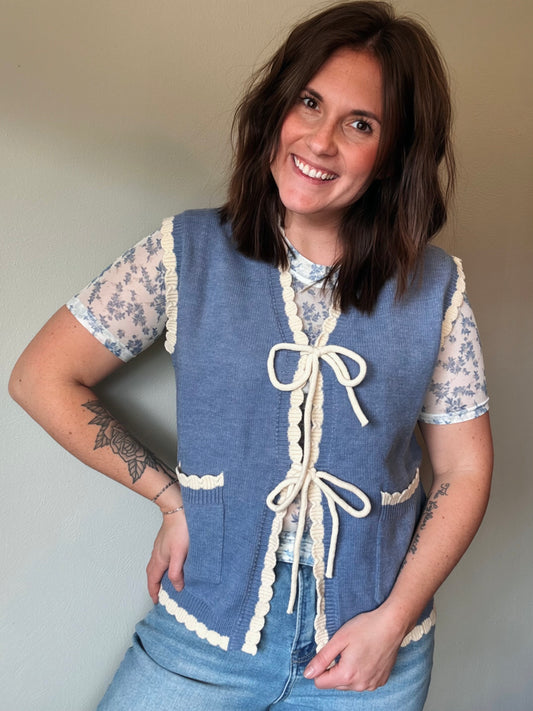 Blue Scallop Sweater Vest- 1 S