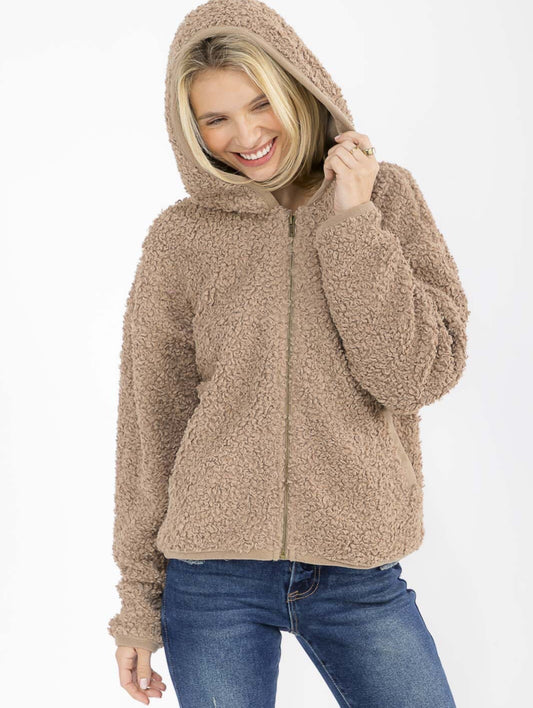 Mocha Hooded Sherpa Jacket