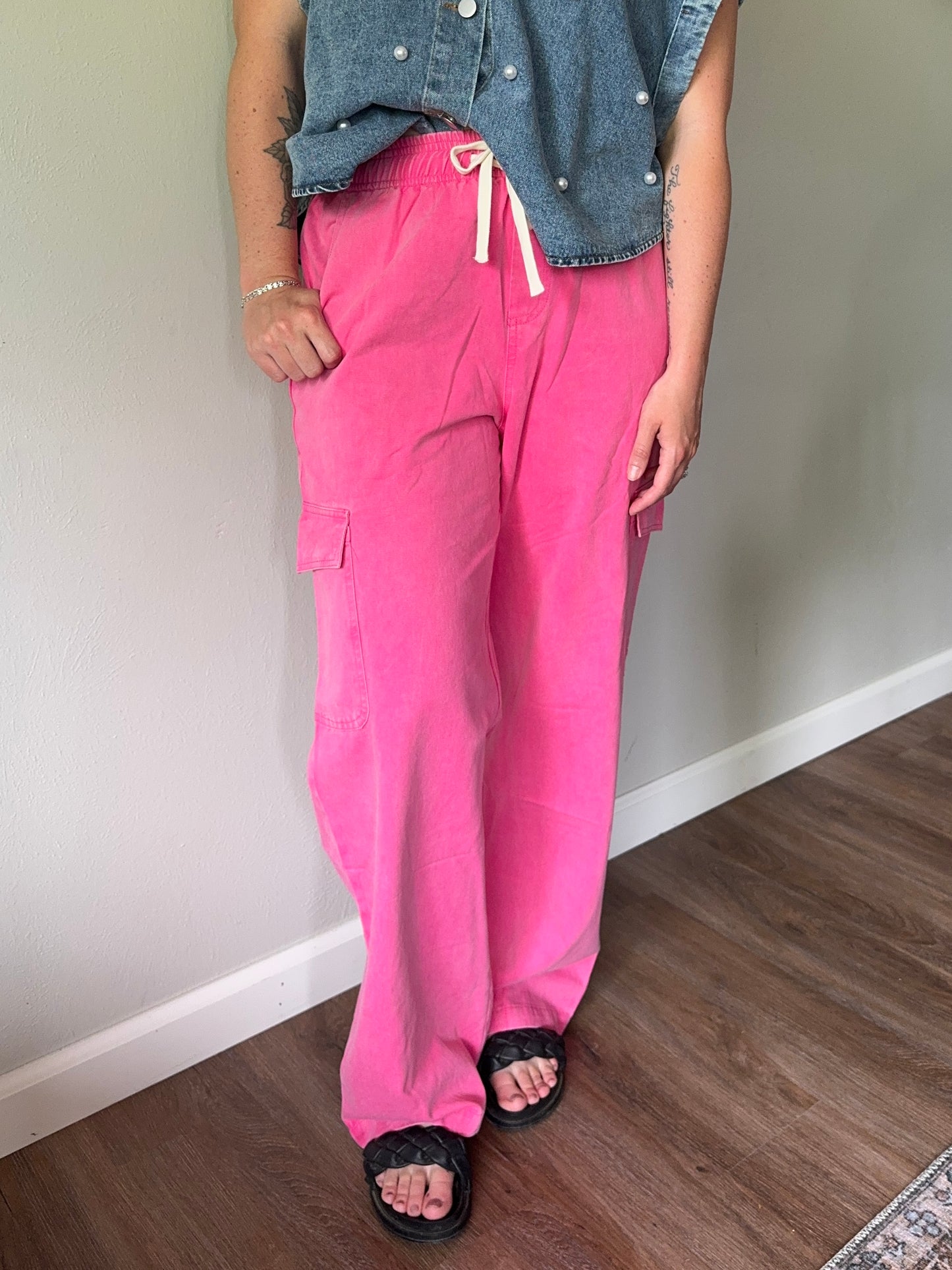 Pink Wide Leg Cargo Pants