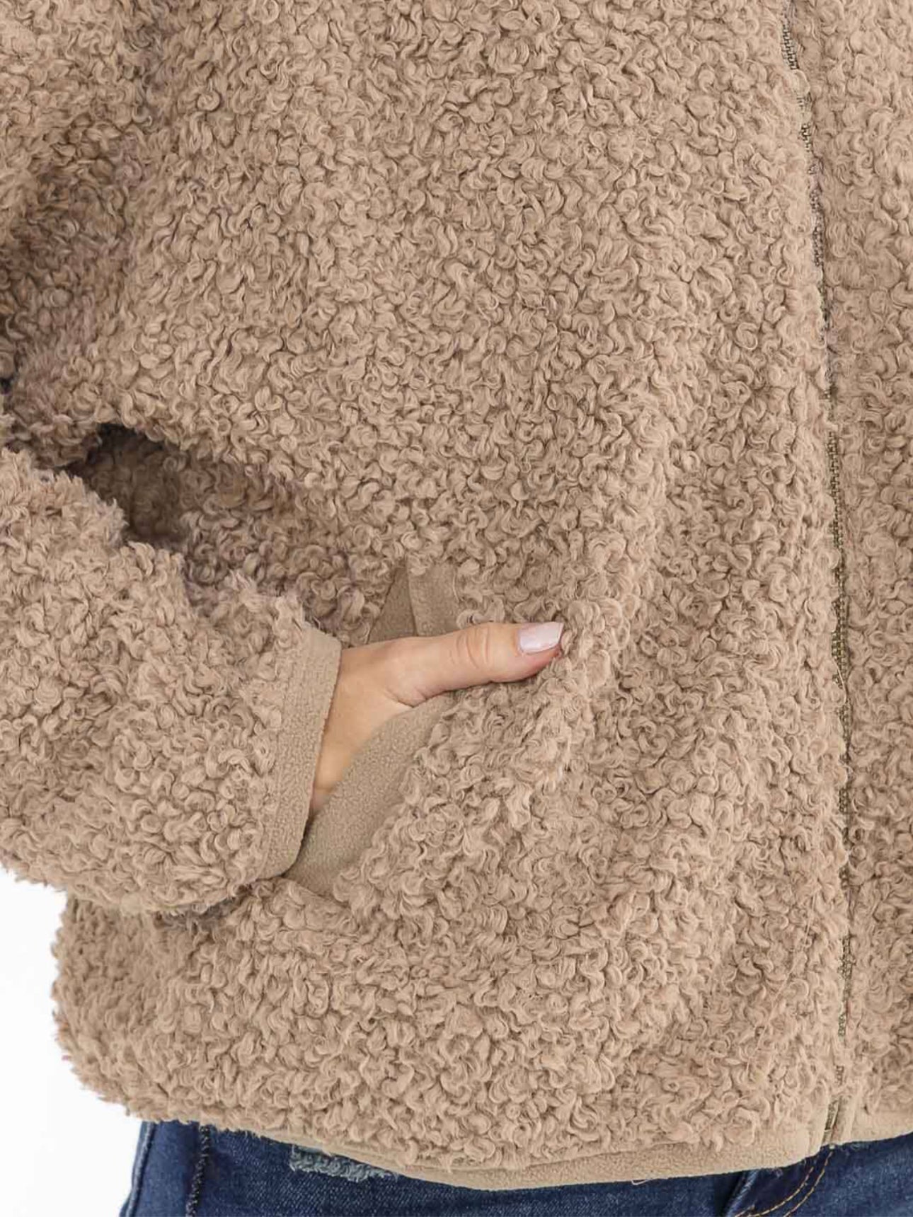 Mocha Hooded Sherpa Jacket