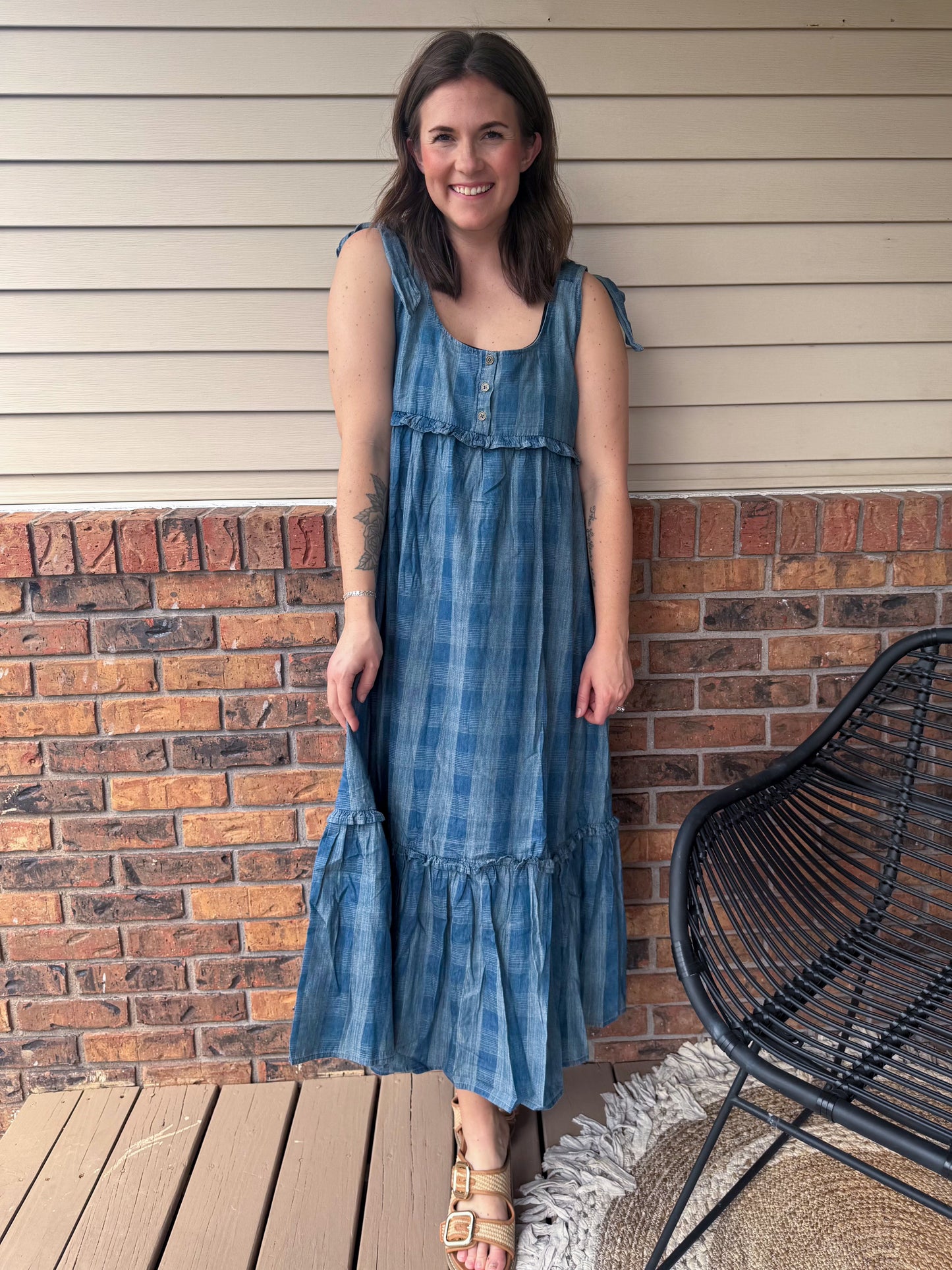 Denim Gingham Dress