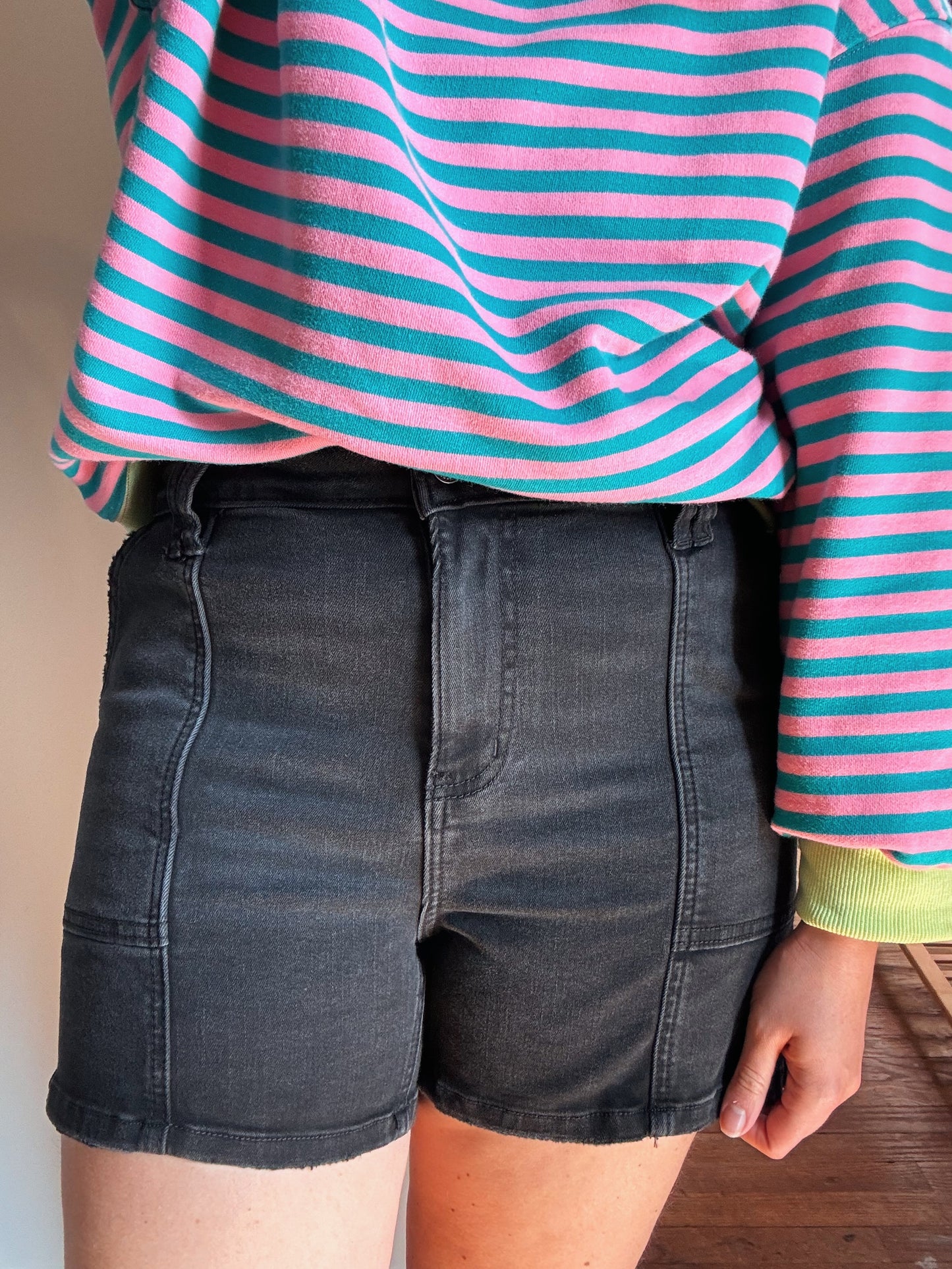 Washed Black Denim Shorts
