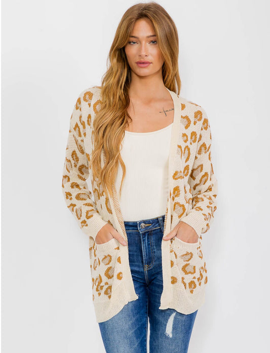 Camel Leopard Print Cardigan
