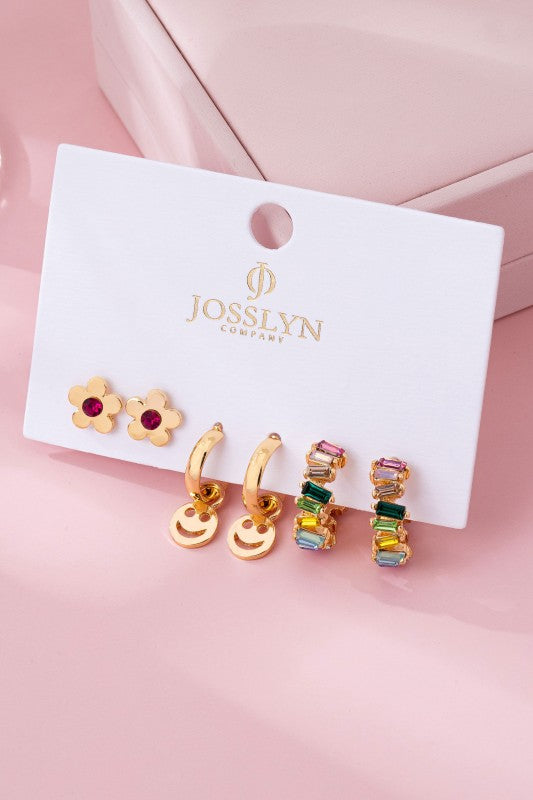 Smiley + Floral Trio Earrings