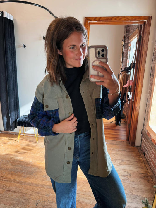 Olive Plaid Shacket