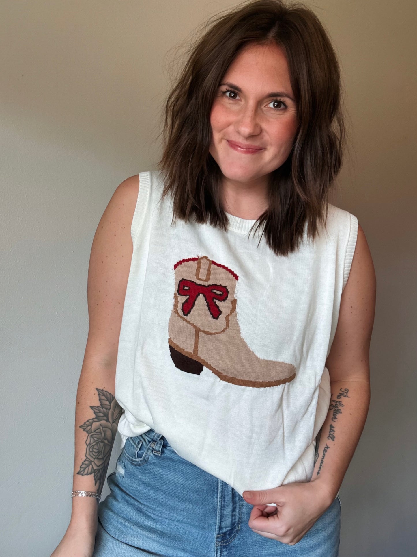 Cream Bow Boot Sweater Tank