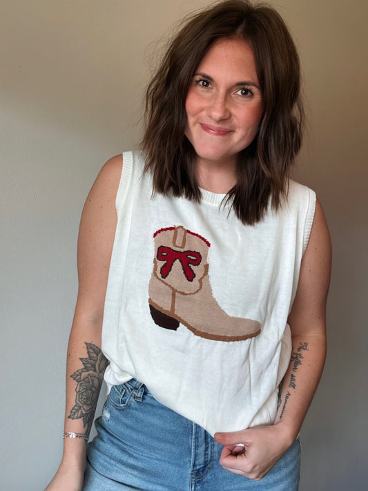 Cream Bow Boot Sweater Tank