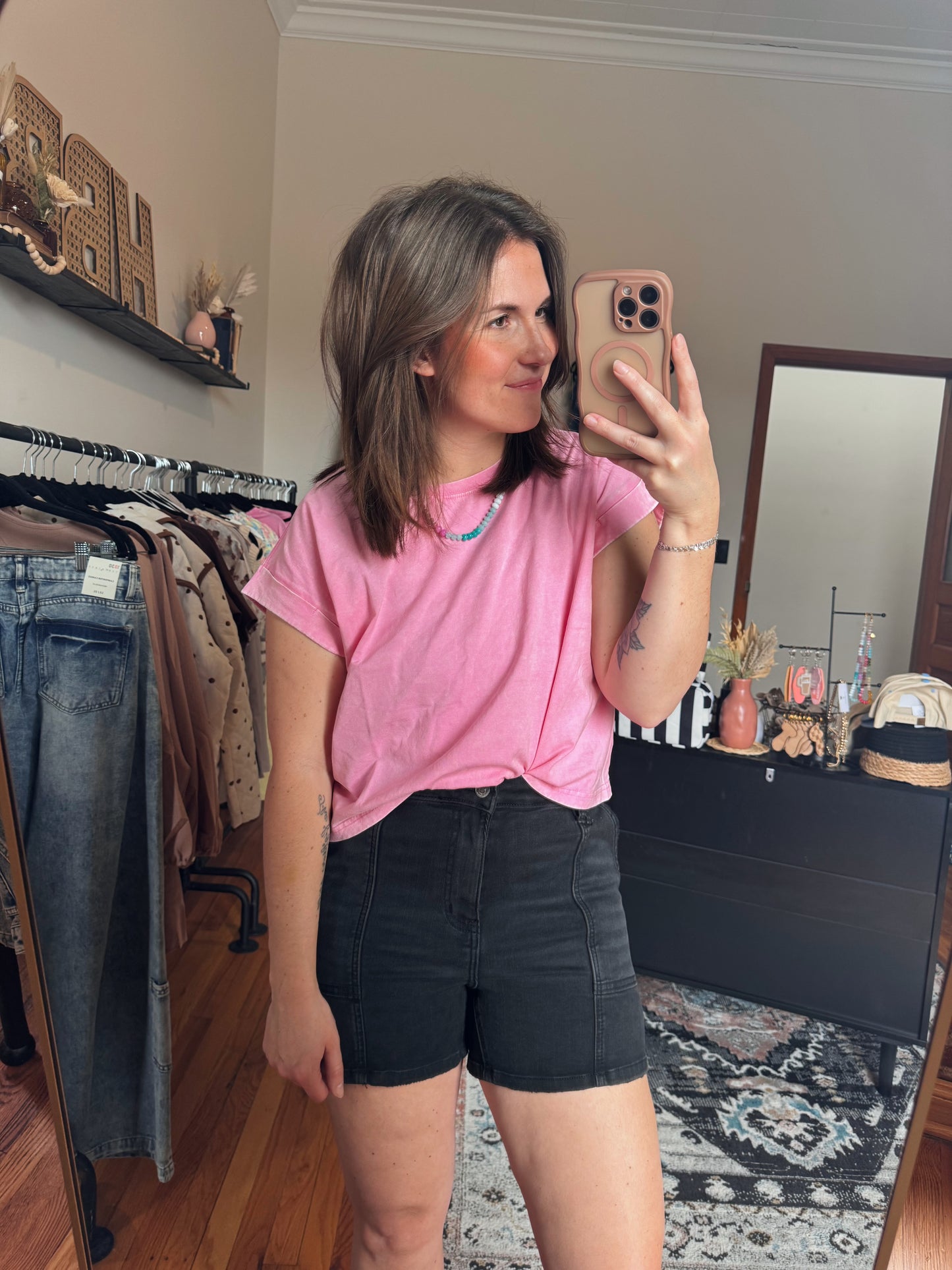Washed Black Denim Shorts