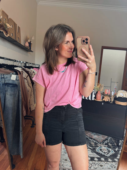 Washed Black Denim Shorts
